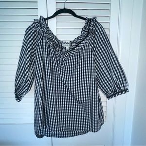 Neiman Marcus Off the Shoulder Black & White Blouse